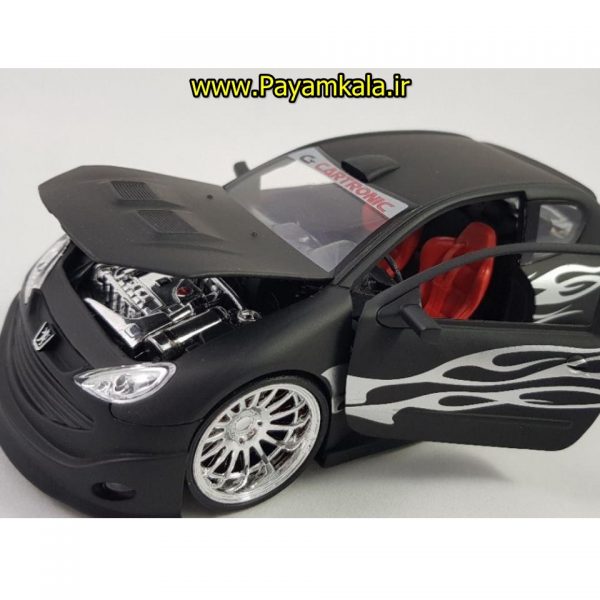 ماکت فلزی ماشین اسباب بازی پژو 206 تیونینگ (PEUGEOT 206 TUNING) بزرگ 1:24 ساخت WELLY کربنی