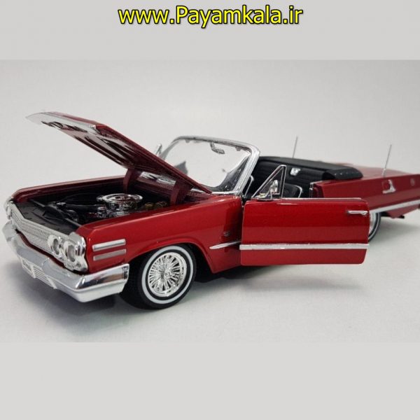 ماکت ماشین اسباب بازی شورلت ایمپالا بزرگ (1:24) (WELLY)(1963 CHEVROLET IMPALA) قرمز متالیک