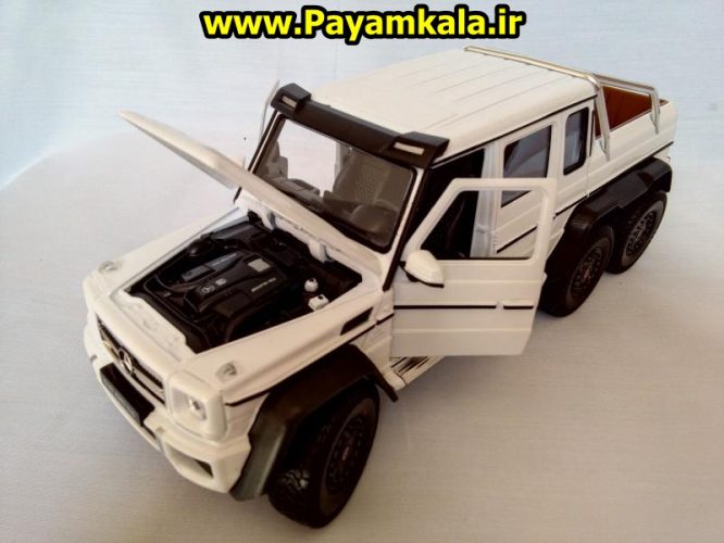 ماکت فلزی اسباب بازی مرسدس بنز بزرگ (1:24)(MERCEDES-BENZ G63 AMG 6X6) ساخت WELLY سفید جزییات 100 درصد