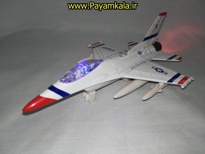 هواپیما جنگنده F-16 صدادار-چراغدار فلزی دربازشو عقب کش طرح 06