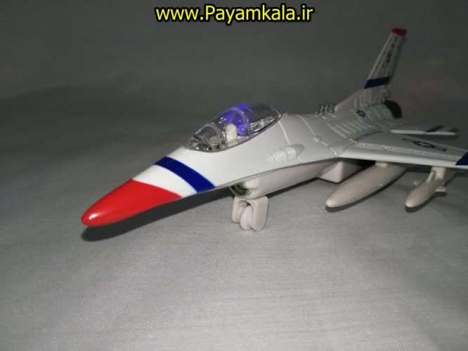 هواپیما جنگنده F-16 صدادار-چراغدار فلزی دربازشو عقب کش طرح 06