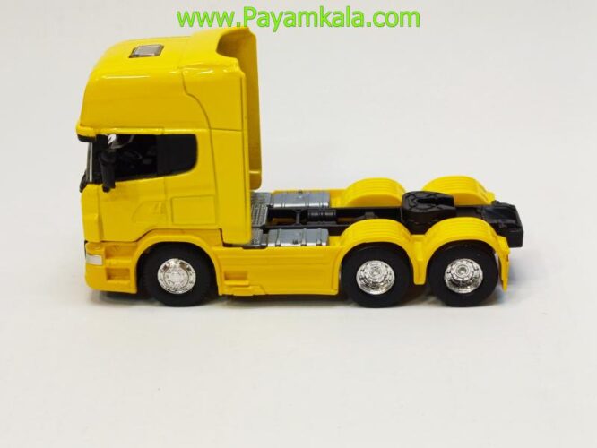 ماکت تریلی اسکانیا (SCANIA V8 R730) سایز 1:64 ساخت WELLY رنگ زرد