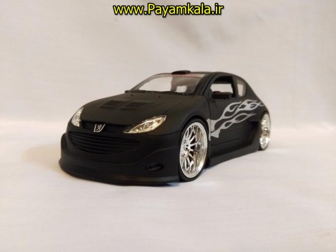 ماکت فلزی ماشین اسباب بازی پژو 206 تیونینگ (PEUGEOT 206 TUNING) بزرگ 1:24 ساخت WELLY کربنی