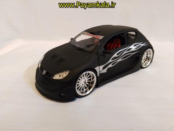 ماکت فلزی ماشین اسباب بازی پژو 206 تیونینگ (PEUGEOT 206 TUNING) بزرگ 1:24 ساخت WELLY کربنی