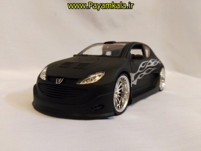 ماکت فلزی ماشین اسباب بازی پژو 206 تیونینگ (PEUGEOT 206 TUNING) بزرگ 1:24 ساخت WELLY کربنی