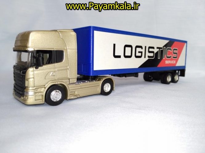 (ترانزیت) ماکت تریلی اسکانیا (SCANIA V8 R730) سایز 1:64 ساخت WELLY طرح LOGISTICS