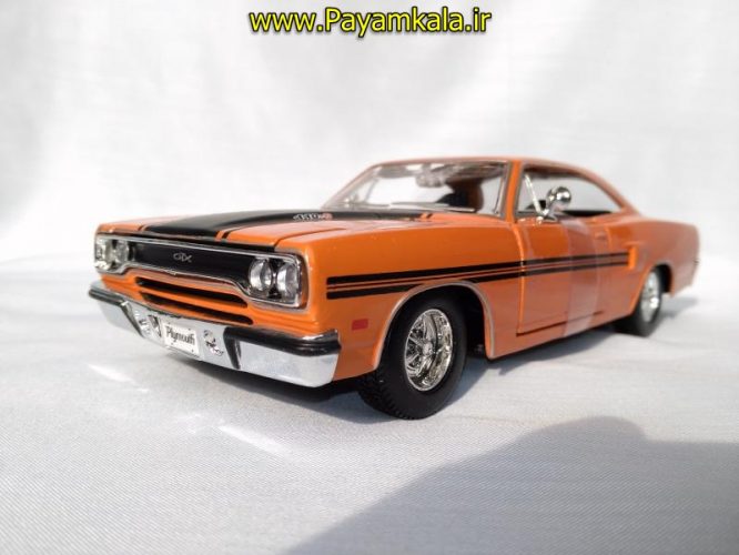 ماکت فلزی ماشین اسباب بازی پلیموت بزرگ سایز (1:24) رنگ نارنجی (PLYMOUTH GTX 1970 BY MAISTO)