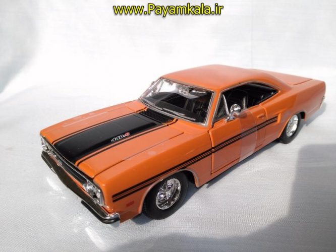 ماکت فلزی ماشین اسباب بازی پلیموت بزرگ سایز (1:24) رنگ نارنجی (PLYMOUTH GTX 1970 BY MAISTO)