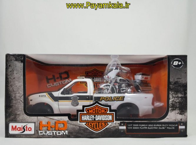 ماکت فلزی فورد F-350 + موتورسیکلت هارلی HARLEY-DAVIDSON پلیس بزرگ (1:24) MAISTO