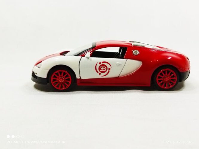 اسباب بازی ماشین بوگاتی متوسط (Bugatti) موزیکال-چراغدار فلزی قرمز-سفید