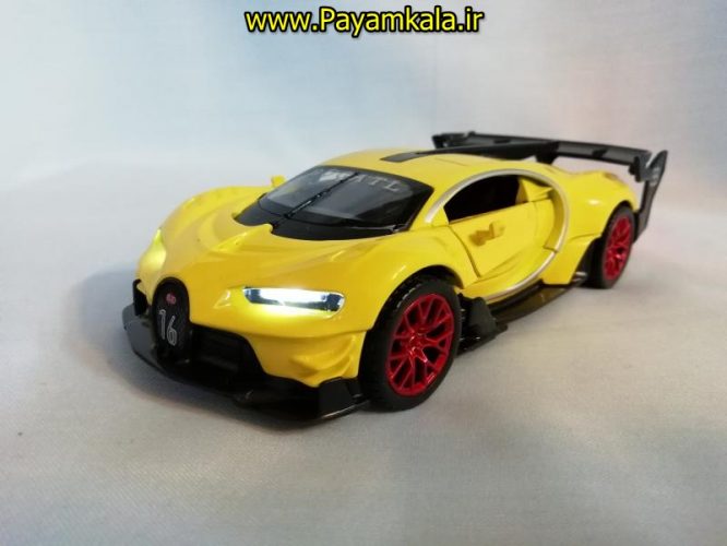 اسباب بازی ماشین بوگاتی شیرون متوسط (Bugatti Chiron) موزیکال-چراغدار فلزی