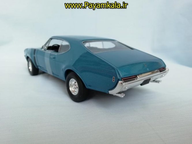 ماکت ماشین اسباب بازی اولدزموبیل بزرگ (1:24) (WELLY)(1968 OLDSMOBILE 442) آبی متالیک