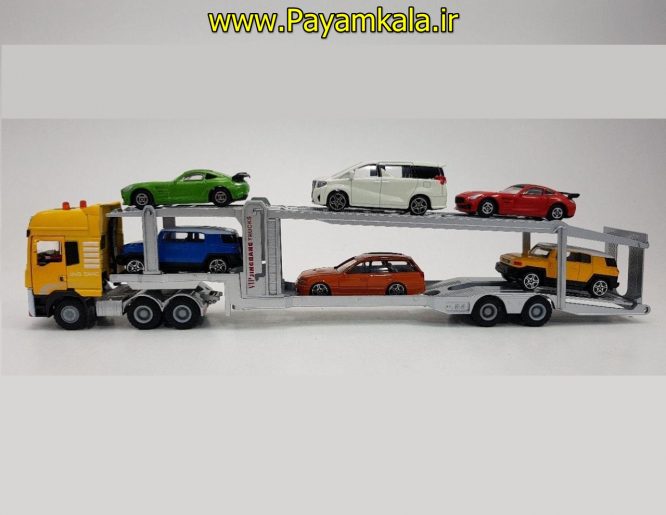 (تمام فلز) تریلی فلزی حمل خودرو + شش عدد خودرو فلزی (CAR TRANSPORT BY JING BANG)