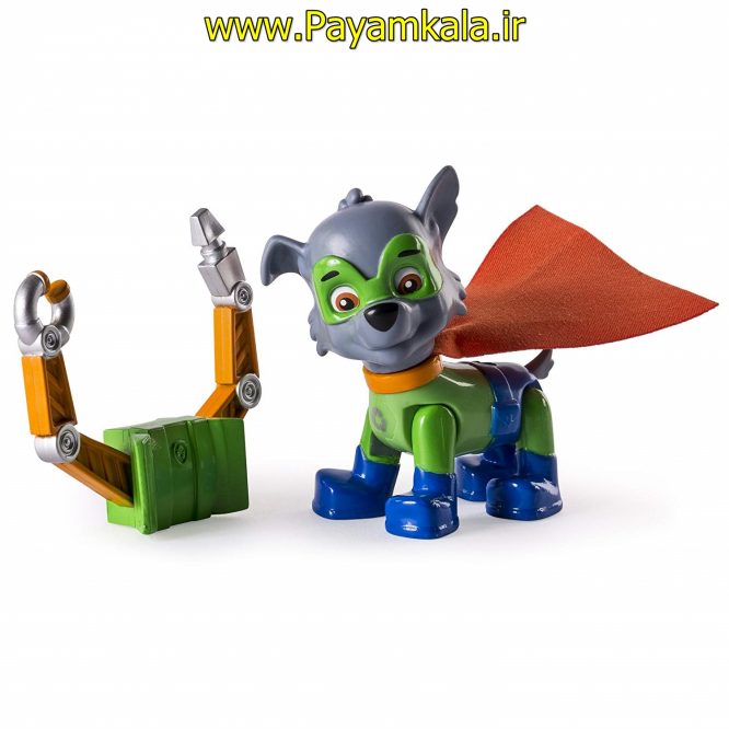 اکشن فیگور شخصیت سگ نگهبان شنلدار (Paw Patrol - Rocky Super Pups Figure)