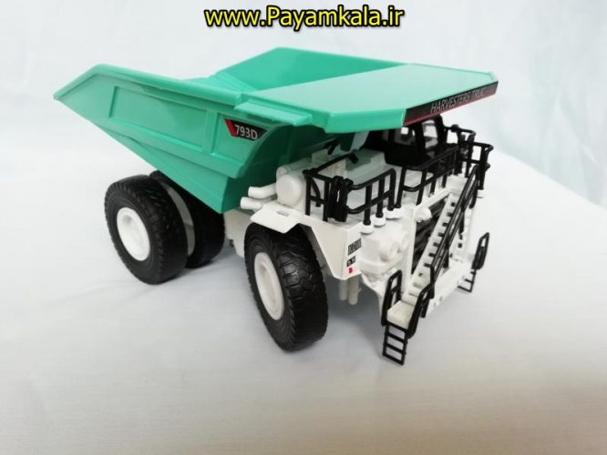 (فلزی) ماکت فلزی کامیون دامپ تراک (DUMP TRUCK 793D BY KDW) سفید-سبز