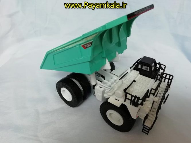 (فلزی) ماکت فلزی کامیون دامپ تراک (DUMP TRUCK 793D BY KDW) سفید-سبز