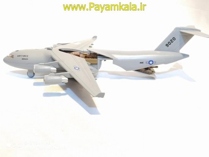 (بازشو) هواپیما ترابری نظامی AIRFORCE صدادار-چراغدار فلزی (کد N9020) کرم رنگ