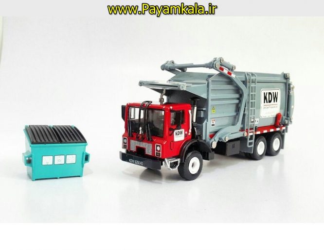 ماکت فلزی کامیون مکانیزه حمل زباله + سطل (MATERIAL TRUCK) (KDW 1:24) جعبه دار