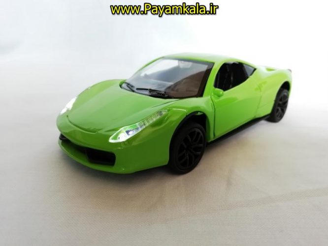 (موزیکال-چراغدار)ماشین فلزی عقب کش اسباب بازی فراری (FERRARI BY KMH) سبز