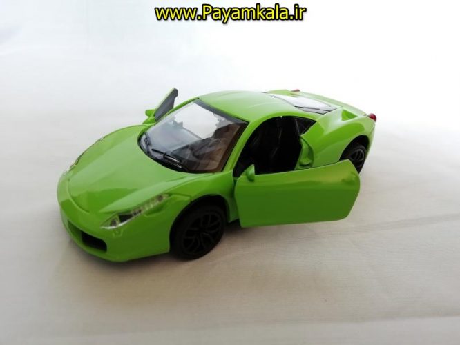 (موزیکال-چراغدار)ماشین فلزی عقب کش اسباب بازی فراری (FERRARI BY KMH) سبز