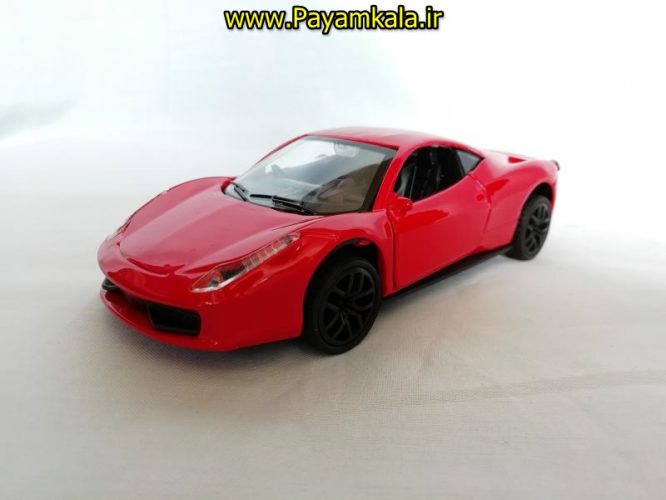 (موزیکال-چراغدار)ماشین فلزی عقب کش اسباب بازی فراری (FERRARI BY KMH) قرمز