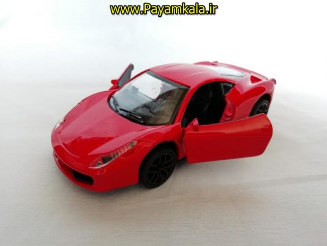 (موزیکال-چراغدار)ماشین فلزی عقب کش اسباب بازی فراری (FERRARI BY KMH) قرمز