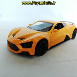 (موزیکال-چراغدار)ماشین فلزی عقب کش اسباب بازی فراری اسپورت (FERRARI BY KMH) نارنجی