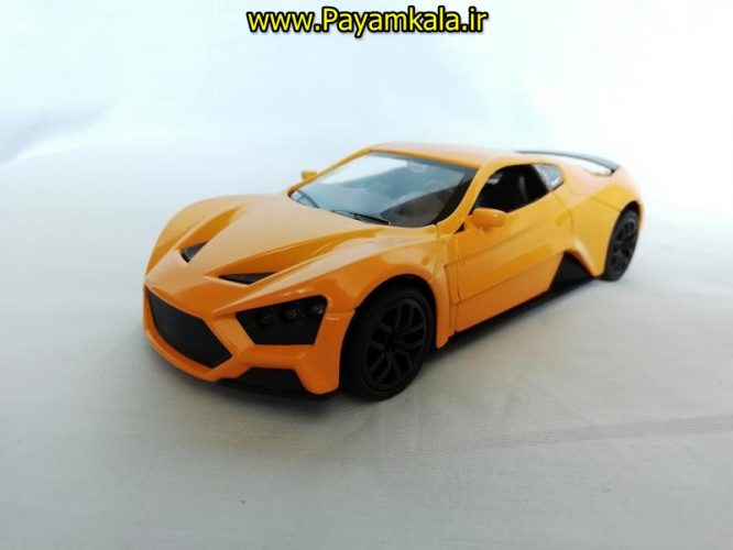 (موزیکال-چراغدار)ماشین فلزی عقب کش اسباب بازی فراری اسپورت (FERRARI BY KMH) نارنجی