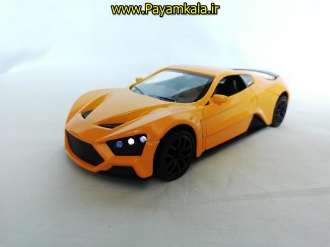 (موزیکال-چراغدار)ماشین فلزی عقب کش اسباب بازی فراری اسپورت (FERRARI BY KMH) نارنجی