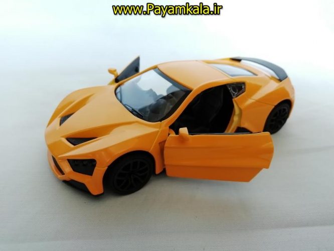 (موزیکال-چراغدار)ماشین فلزی عقب کش اسباب بازی فراری اسپورت (FERRARI BY KMH) نارنجی