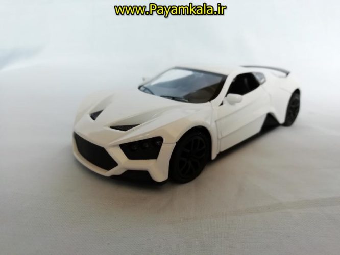 (موزیکال-چراغدار)ماشین فلزی عقب کش اسباب بازی فراری اسپورت (FERRARI BY KMH) سفید