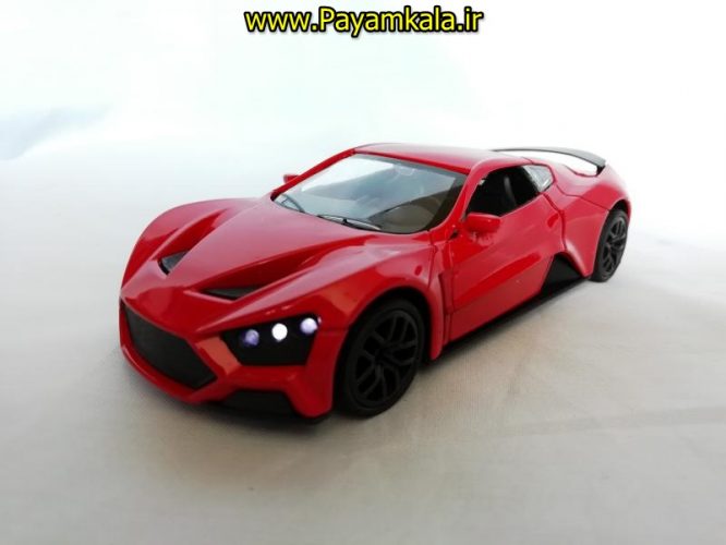 (موزیکال-چراغدار)ماشین فلزی عقب کش اسباب بازی فراری (FERRARI BY KMH) قرمز