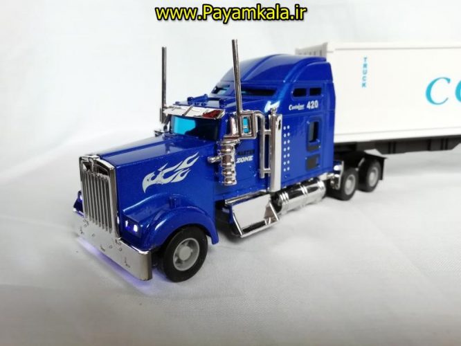 (SHANGKU) اسباب بازی تریلی کانتینر دار (موزیکال - چراغدار ) CONTAINER TRUCK) 1:42) آبی