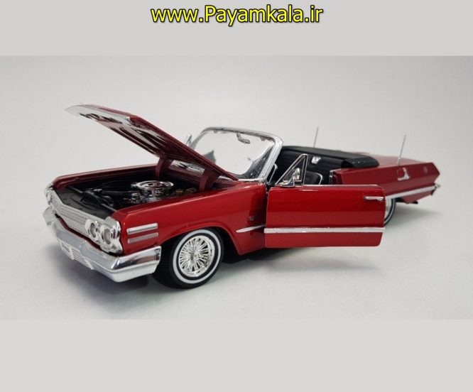 ماکت ماشین اسباب بازی شورلت ایمپالا بزرگ (1:24) (WELLY)(1963 CHEVROLET IMPALA) قرمز متالیک