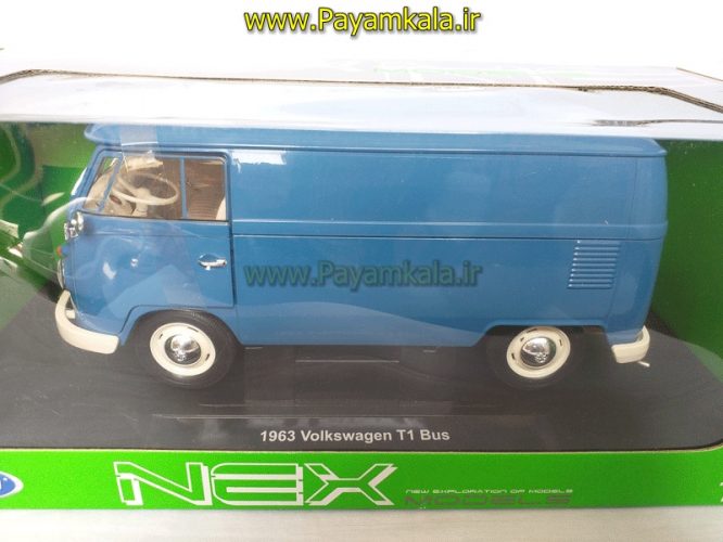 ماکت فولکس استیشن بزرگ (1:18) (VOLKSWAGEN T1 BUS BY WELLY) آبی