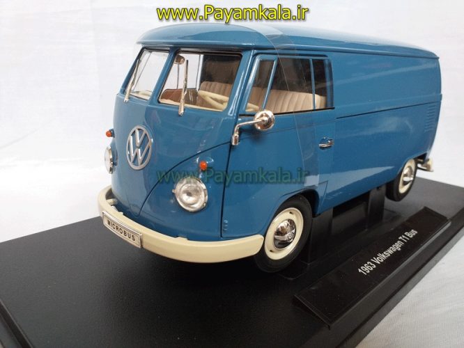 ماکت فولکس استیشن بزرگ (1:18) (VOLKSWAGEN T1 BUS BY WELLY) آبی