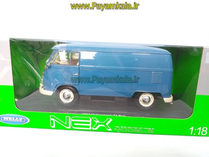 ماکت فولکس استیشن بزرگ (1:18) (VOLKSWAGEN T1 BUS BY WELLY) آبی