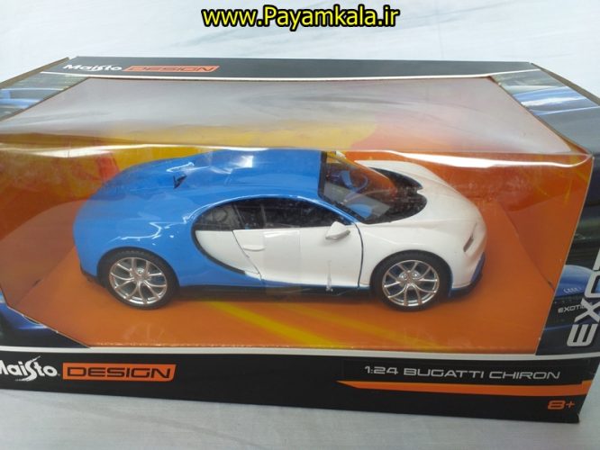 ماکت ماشین فلزی بوگاتی شیرون بزرگ (1:24)( BUGATTI CHIRON BY Maisto) آبی سفید