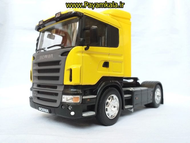 (بدون جعبه) ماکت تریلی اسکانیا (SCANIA R470) بزرگ 1:32ساخت WELLY (رنگ زرد)