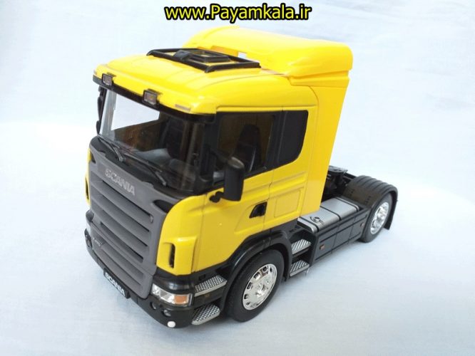 (بدون جعبه) ماکت تریلی اسکانیا (SCANIA R470) بزرگ 1:32ساخت WELLY (رنگ زرد)