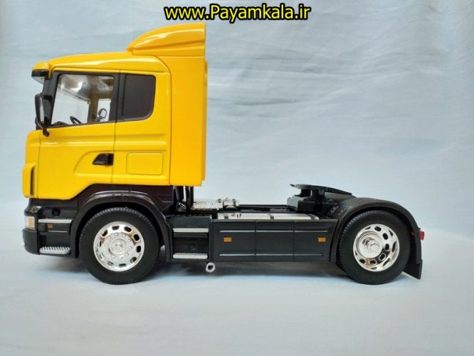 (بدون جعبه) ماکت تریلی اسکانیا (SCANIA R470) بزرگ 1:32ساخت WELLY (رنگ زرد)