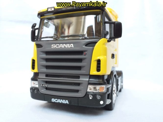 (بدون جعبه) ماکت تریلی اسکانیا (SCANIA R470) بزرگ 1:32ساخت WELLY (رنگ زرد)