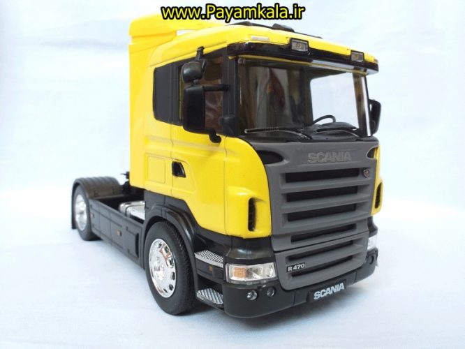 (بدون جعبه) ماکت تریلی اسکانیا (SCANIA R470) بزرگ 1:32ساخت WELLY (رنگ زرد)