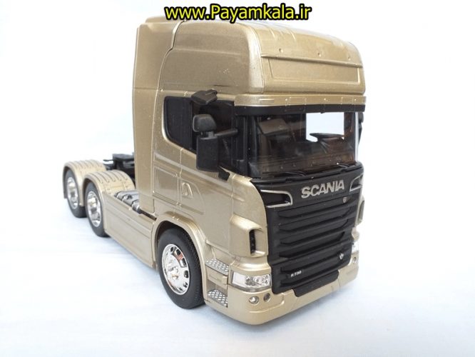 (بدون جعبه) ماکت تریلی اسکانیا (SCANIA V8 R730) بزرگ 1:32ساخت WELLY (رنگ بژ)