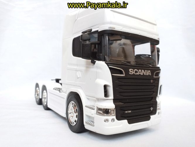 (بدون جعبه) ماکت تریلی اسکانیا (SCANIA V8 R730) بزرگ 1:32ساخت WELLY (رنگ سفید)