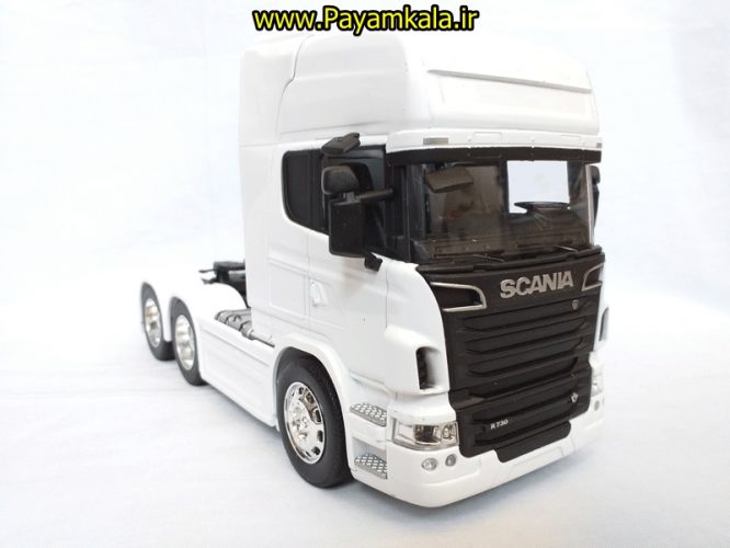 (بدون جعبه) ماکت تریلی اسکانیا (SCANIA V8 R730) بزرگ 1:32ساخت WELLY (رنگ سفید)