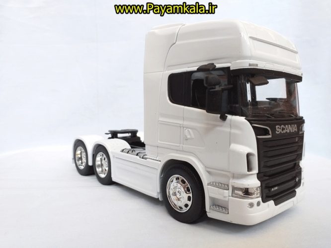 (بدون جعبه) ماکت تریلی اسکانیا (SCANIA V8 R730) بزرگ 1:32ساخت WELLY (رنگ سفید)