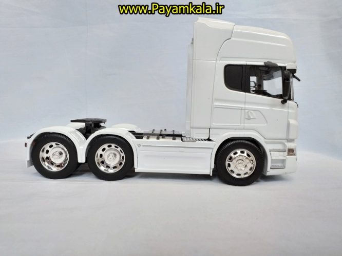 (بدون جعبه) ماکت تریلی اسکانیا (SCANIA V8 R730) بزرگ 1:32ساخت WELLY (رنگ سفید)