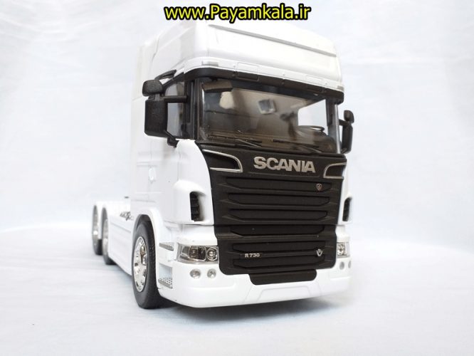 (بدون جعبه) ماکت تریلی اسکانیا (SCANIA V8 R730) بزرگ 1:32ساخت WELLY (رنگ سفید)