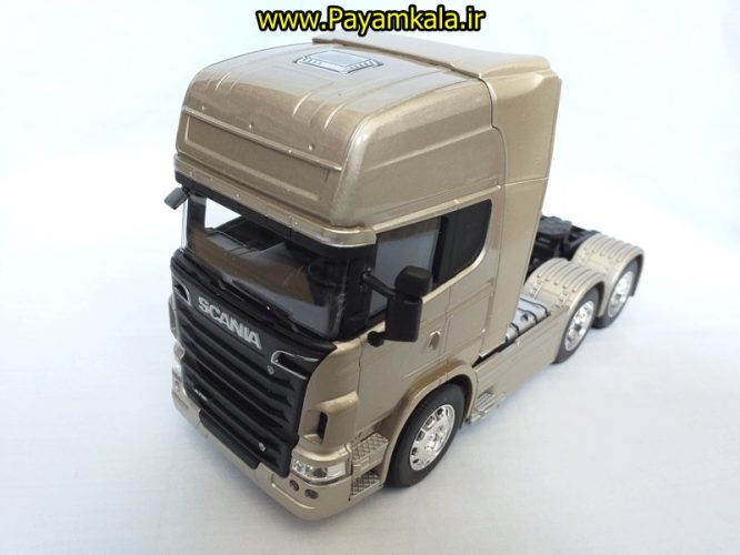 (بدون جعبه) ماکت تریلی اسکانیا (SCANIA V8 R730) بزرگ 1:32ساخت WELLY (رنگ بژ)